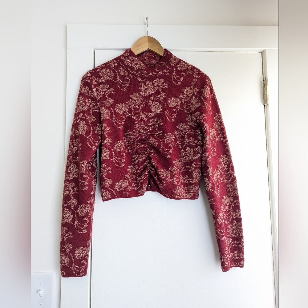 Anthropologie Red Floral Sweater